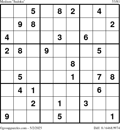 The grouppuzzles.com Medium Sudoku puzzle for Friday May 2, 2025
