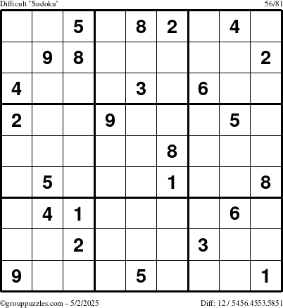 The grouppuzzles.com Difficult Sudoku puzzle for Friday May 2, 2025