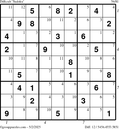The grouppuzzles.com Difficult Sudoku puzzle for Friday May 2, 2025 with all 12 steps marked