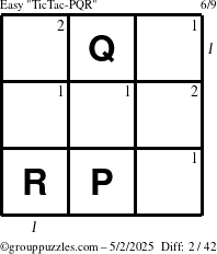 The grouppuzzles.com Easy TicTac-PQR puzzle for Friday May 2, 2025 with all 2 steps marked