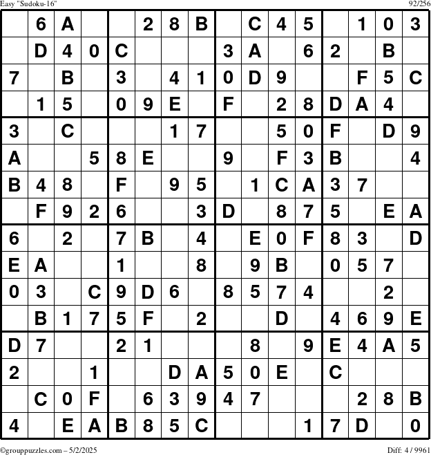 The grouppuzzles.com Easy Sudoku-16 puzzle for Friday May 2, 2025