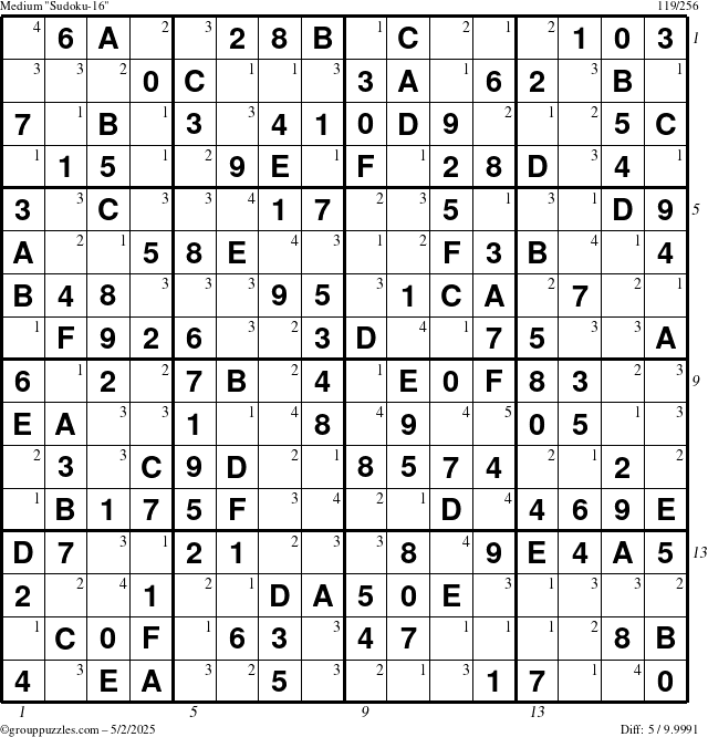 The grouppuzzles.com Medium Sudoku-16 puzzle for Friday May 2, 2025 with all 5 steps marked