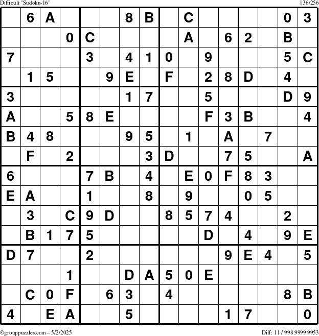 The grouppuzzles.com Difficult Sudoku-16 puzzle for Friday May 2, 2025