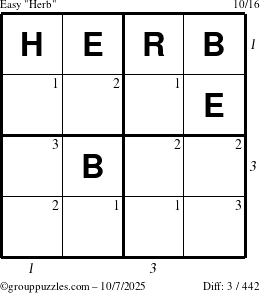 The grouppuzzles.com Easy Herb puzzle for Tuesday October 7, 2025 with all 3 steps marked
