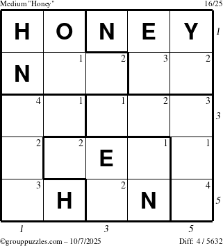 The grouppuzzles.com Medium Honey puzzle for Tuesday October 7, 2025 with all 4 steps marked