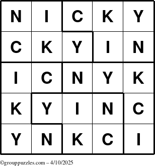 The grouppuzzles.com Answer grid for the Nicky puzzle for Thursday April 10, 2025