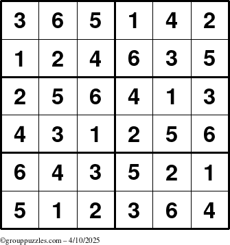 The grouppuzzles.com Answer grid for the Sudoku-Junior puzzle for Thursday April 10, 2025
