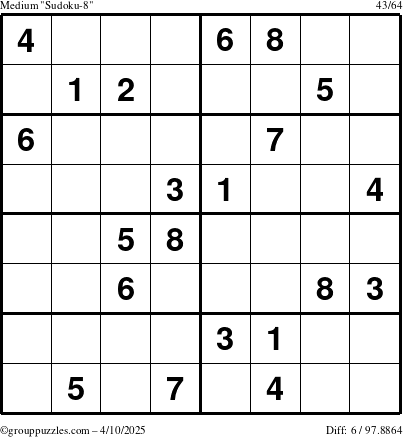 The grouppuzzles.com Medium Sudoku-8 puzzle for Thursday April 10, 2025