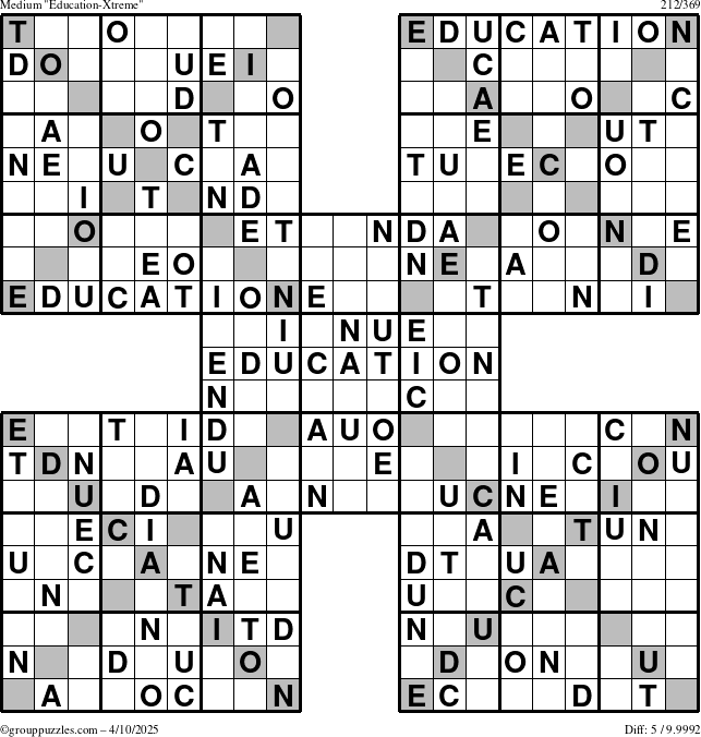 The grouppuzzles.com Medium Education-Xtreme puzzle for Thursday April 10, 2025