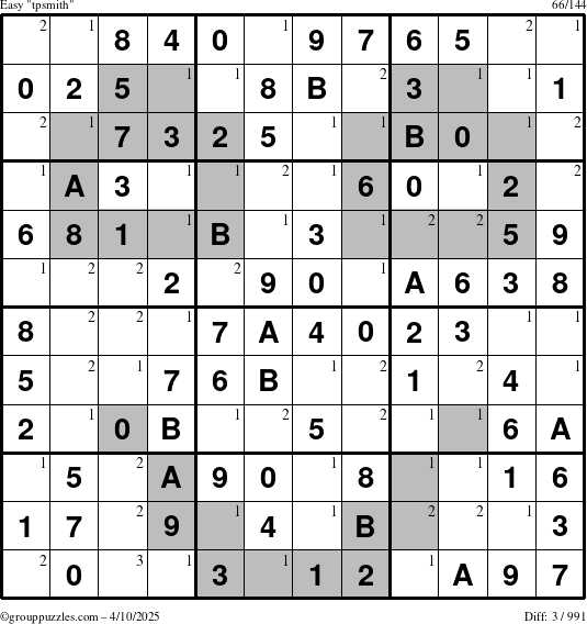 The grouppuzzles.com Easy tpsmith puzzle for Thursday April 10, 2025 with the first 3 steps marked