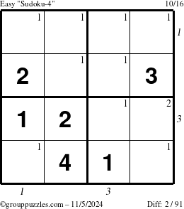 The grouppuzzles.com Easy Sudoku-4 puzzle for Tuesday November 5, 2024 with all 2 steps marked