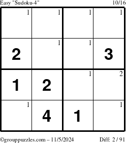 The grouppuzzles.com Easy Sudoku-4 puzzle for Tuesday November 5, 2024 with the first 2 steps marked