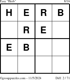 The grouppuzzles.com Easy Herb puzzle for Tuesday November 5, 2024