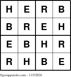 The grouppuzzles.com Answer grid for the Herb puzzle for Tuesday November 5, 2024