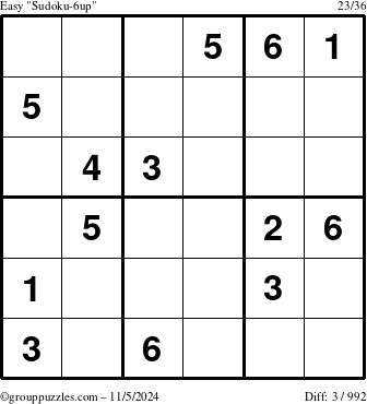 The grouppuzzles.com Easy Sudoku-6up puzzle for Tuesday November 5, 2024