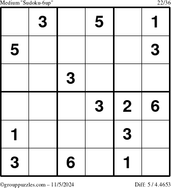 The grouppuzzles.com Medium Sudoku-6up puzzle for Tuesday November 5, 2024