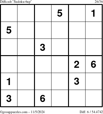 The grouppuzzles.com Difficult Sudoku-6up puzzle for Tuesday November 5, 2024