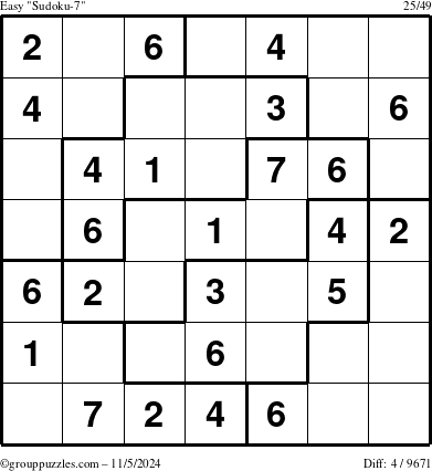 The grouppuzzles.com Easy Sudoku-7 puzzle for Tuesday November 5, 2024