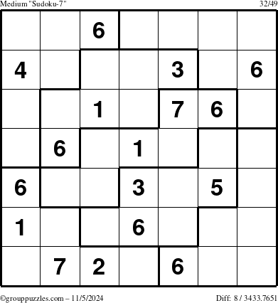 The grouppuzzles.com Medium Sudoku-7 puzzle for Tuesday November 5, 2024