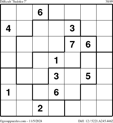 The grouppuzzles.com Difficult Sudoku-7 puzzle for Tuesday November 5, 2024