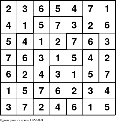 The grouppuzzles.com Answer grid for the Sudoku-7 puzzle for Tuesday November 5, 2024