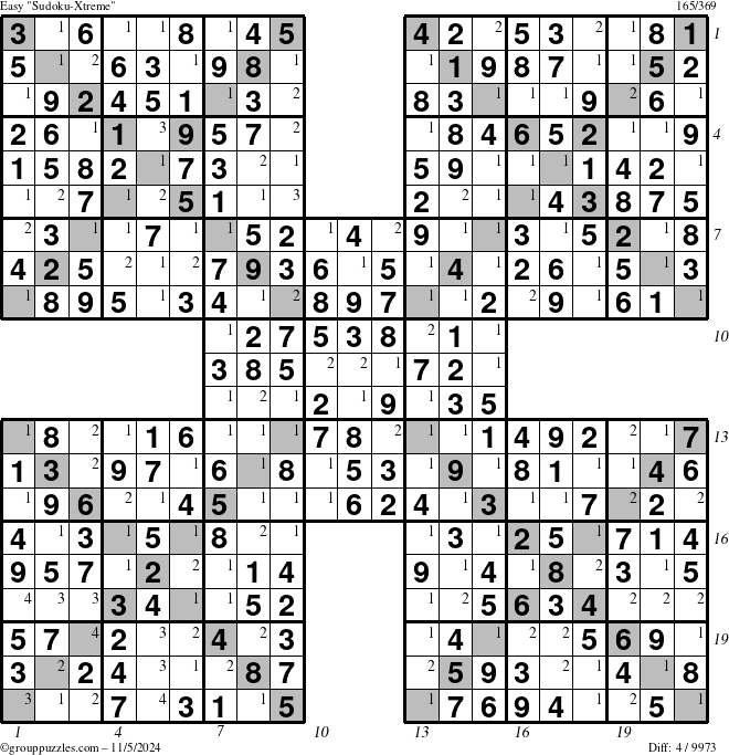 The grouppuzzles.com Easy Sudoku-Xtreme puzzle for Tuesday November 5, 2024 with all 4 steps marked