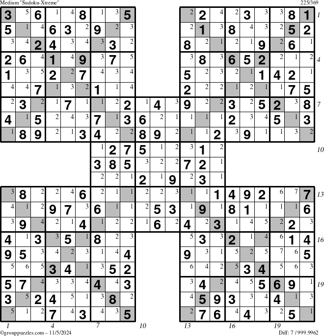 The grouppuzzles.com Medium Sudoku-Xtreme puzzle for Tuesday November 5, 2024 with all 7 steps marked