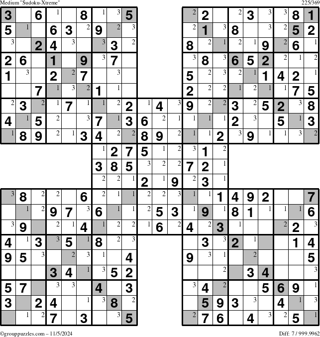 The grouppuzzles.com Medium Sudoku-Xtreme puzzle for Tuesday November 5, 2024 with the first 3 steps marked