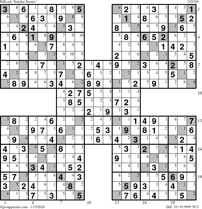 The grouppuzzles.com Difficult Sudoku-Xtreme puzzle for Tuesday November 5, 2024 with all 10 steps marked