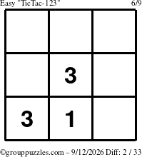 The grouppuzzles.com Easy TicTac-123 puzzle for Saturday September 12, 2026