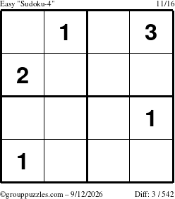 The grouppuzzles.com Easy Sudoku-4 puzzle for Saturday September 12, 2026