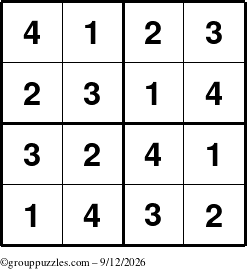 The grouppuzzles.com Answer grid for the Sudoku-4 puzzle for Saturday September 12, 2026