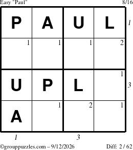 The grouppuzzles.com Easy Paul puzzle for Saturday September 12, 2026 with all 2 steps marked