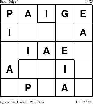 The grouppuzzles.com Easy Paige puzzle for Saturday September 12, 2026