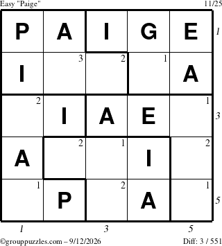 The grouppuzzles.com Easy Paige puzzle for Saturday September 12, 2026 with all 3 steps marked