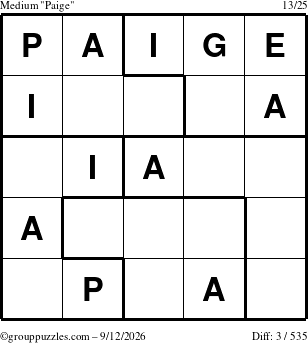 The grouppuzzles.com Medium Paige puzzle for Saturday September 12, 2026