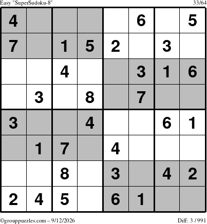 The grouppuzzles.com Easy SuperSudoku-8 puzzle for Saturday September 12, 2026
