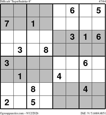 The grouppuzzles.com Difficult SuperSudoku-8 puzzle for Saturday September 12, 2026