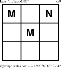 The grouppuzzles.com Easy TicTac-MNO puzzle for Saturday September 12, 2026