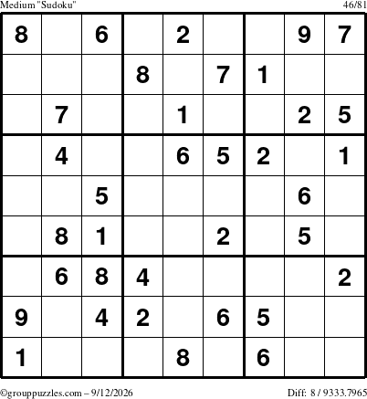 The grouppuzzles.com Medium Sudoku puzzle for Saturday September 12, 2026