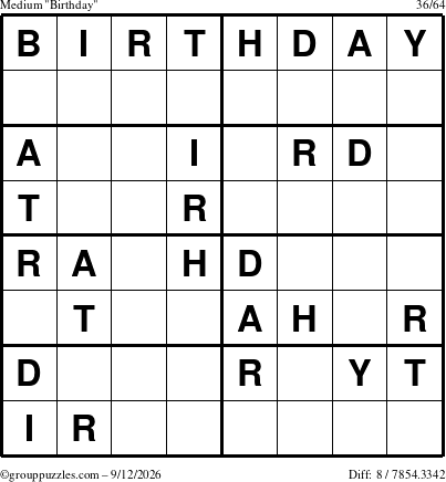 The grouppuzzles.com Medium Birthday puzzle for Saturday September 12, 2026
