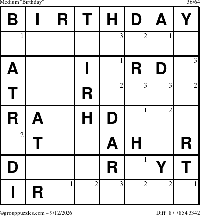 The grouppuzzles.com Medium Birthday puzzle for Saturday September 12, 2026 with the first 3 steps marked