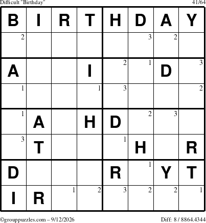 The grouppuzzles.com Difficult Birthday puzzle for Saturday September 12, 2026 with the first 3 steps marked
