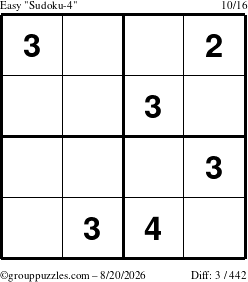 The grouppuzzles.com Easy Sudoku-4 puzzle for Thursday August 20, 2026
