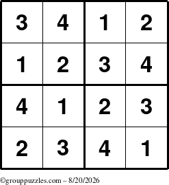 The grouppuzzles.com Answer grid for the Sudoku-4 puzzle for Thursday August 20, 2026