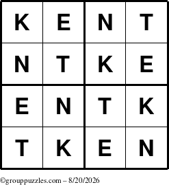 The grouppuzzles.com Answer grid for the Kent puzzle for Thursday August 20, 2026