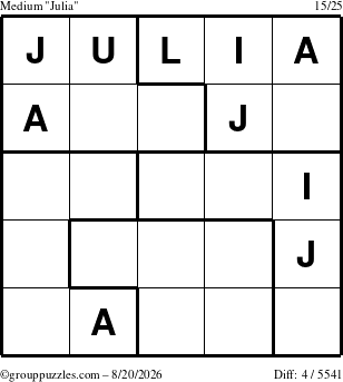 The grouppuzzles.com Medium Julia puzzle for Thursday August 20, 2026