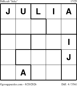 The grouppuzzles.com Difficult Julia puzzle for Thursday August 20, 2026