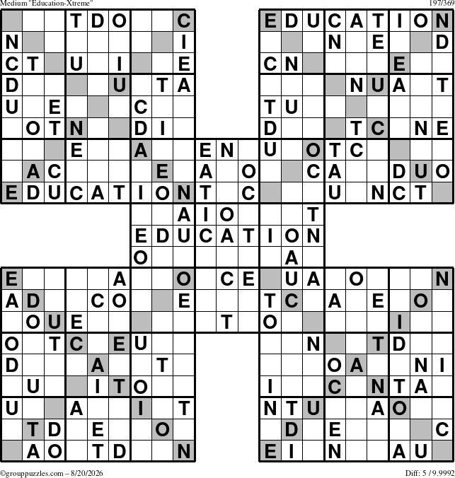 The grouppuzzles.com Medium Education-Xtreme puzzle for Thursday August 20, 2026