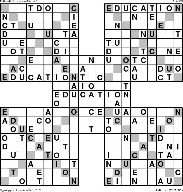 The grouppuzzles.com Difficult Education-Xtreme puzzle for Thursday August 20, 2026